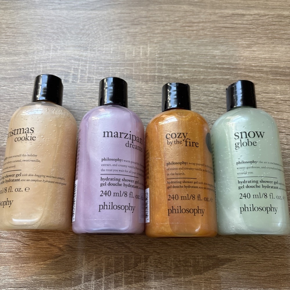 LOT OF 4 PHILOSOPHY Hydrating Shower Gel 8 Oz Holiday Cookie Snow Globe Cozy